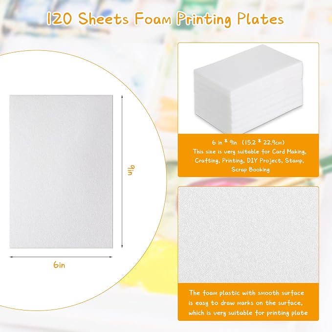 Cholemy 120 Pcs Foam Printing Plates 6 x 9 Inch White Foam Sheets 1/20 Inch