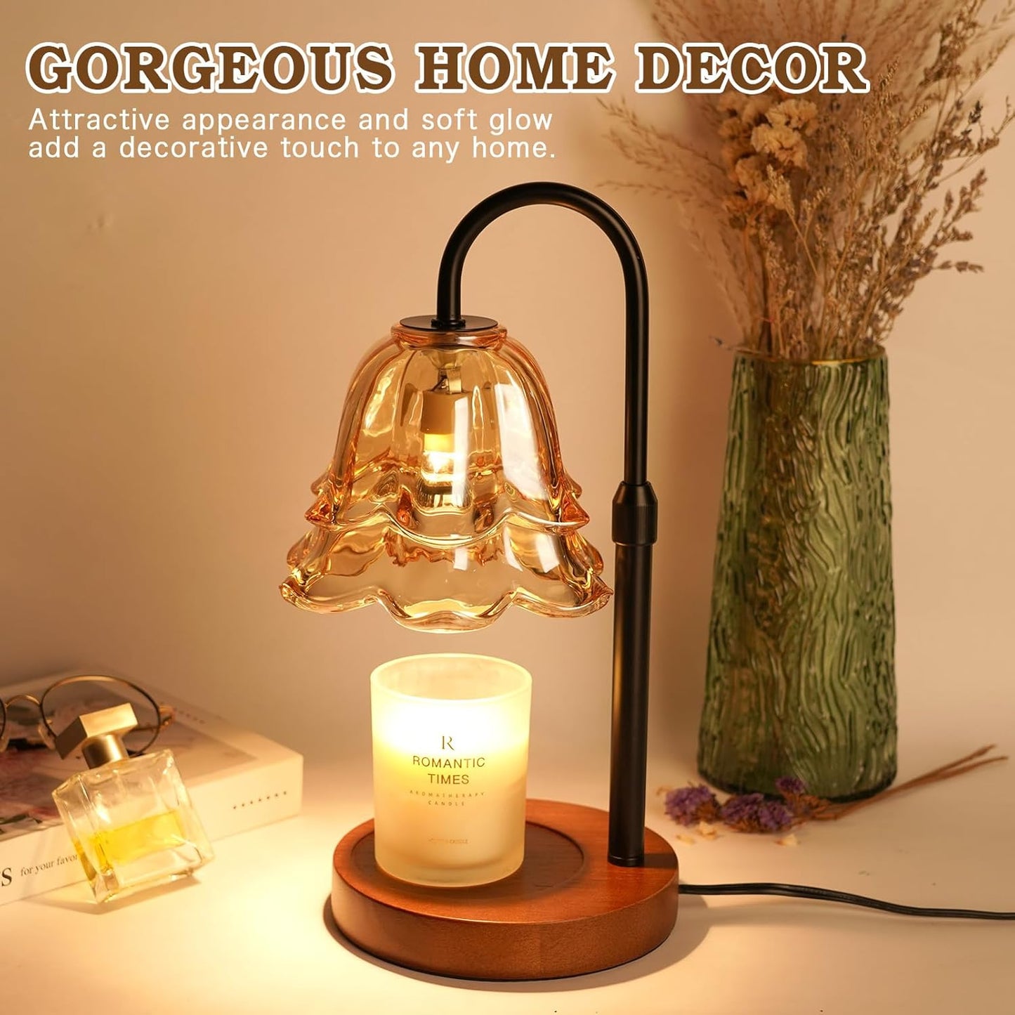 Candle Warmer Lamp with Timer & Dimmer, Adjustable Height Christmas Gifts Birthday Gifts for Women Mom, Flower Candle Lamp Warmer, Wax Warmer with 2 Bulbs, House Warming New House Decorations