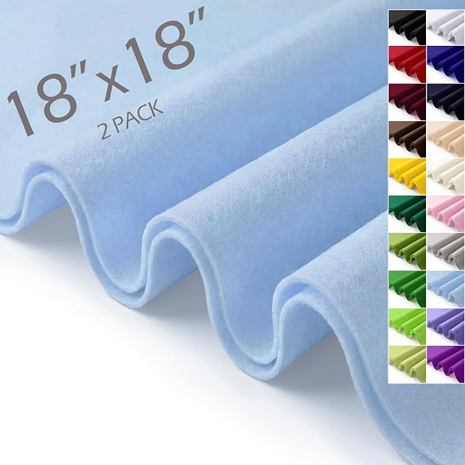 Light Blue Felt Fabric Sheets 18" x 18" 1.6mm Soft Craft Felt | Soft Precut