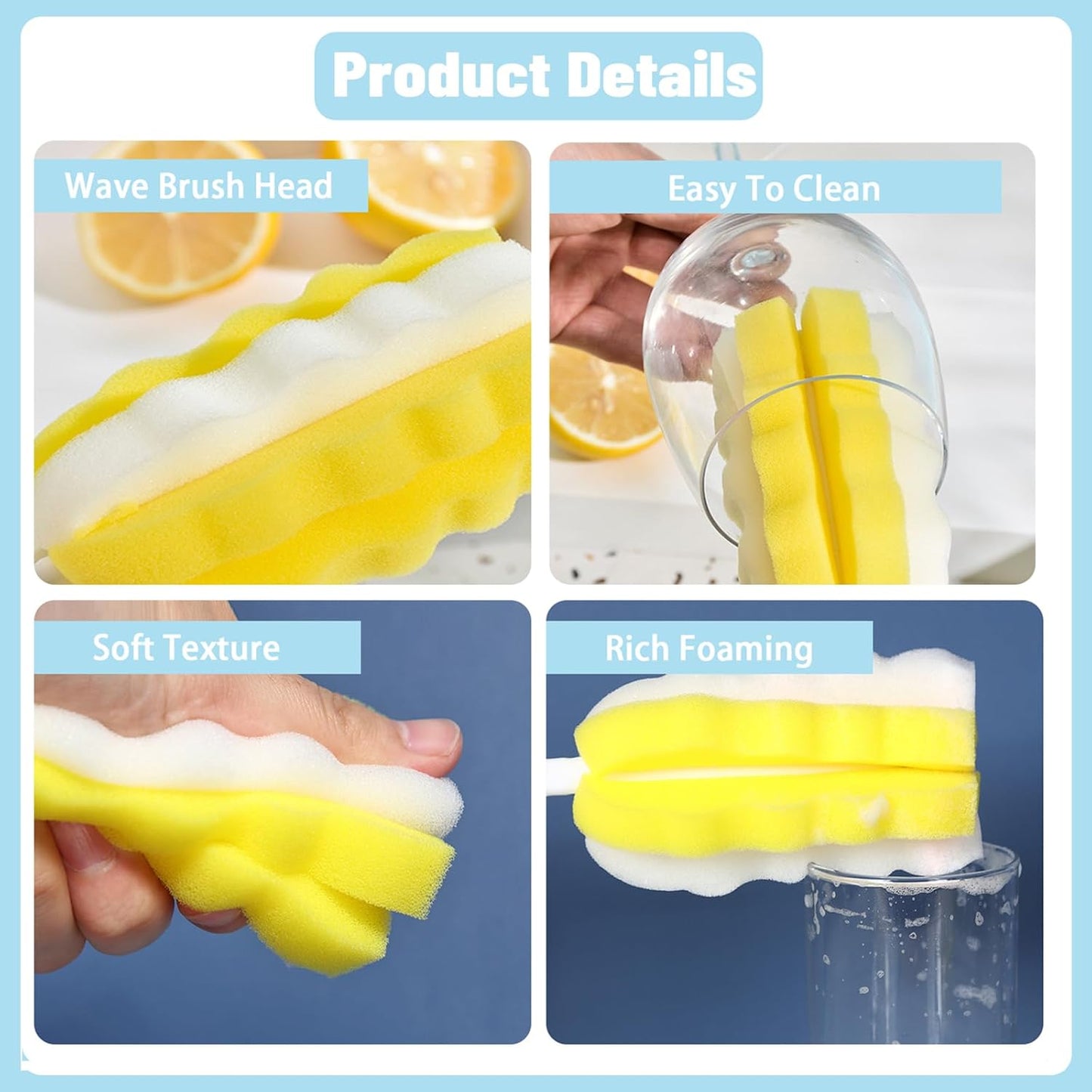 8PCS Bottle Brush Replacement Sponge Heads Environmental Protection Cup Cleaner Brush Sponge Replacement Heads Suitable for INVODA Sponge Bottle Brushes (8 Brush Heads)