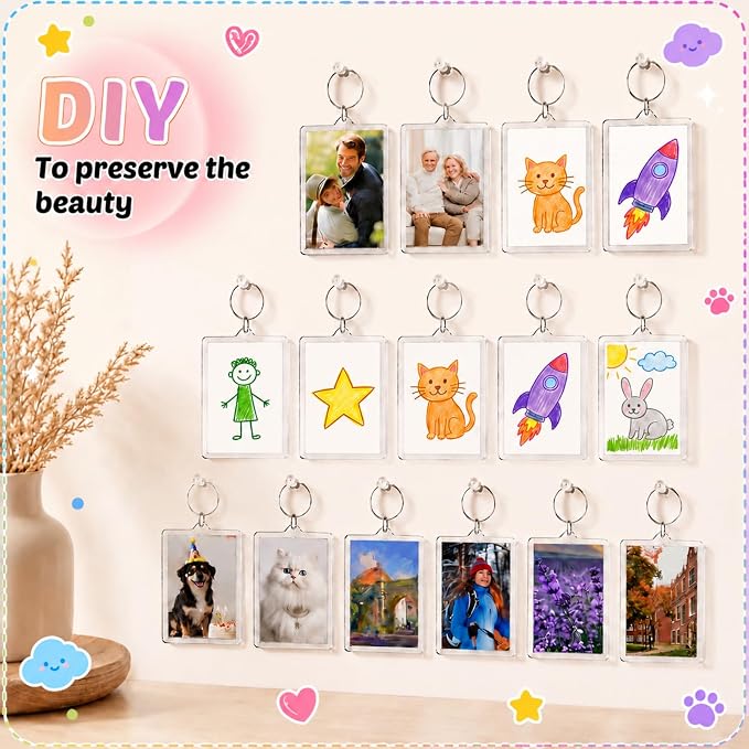 Yaomiao Acrylic Photo Frame Keychain Holder Photo Picture Insert Blank Keyring