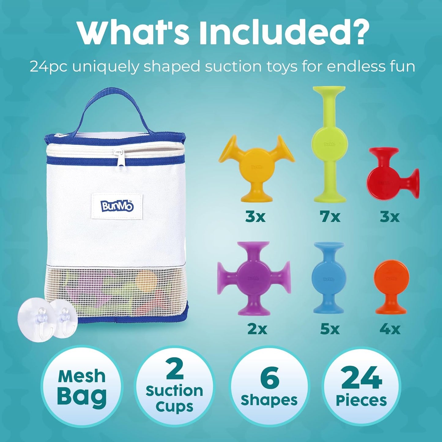 BUNMO Stocking Stuffers for Kids - Toddler Suction Bath Toys - Connect, Build, Create - Toddler Stocking Stuffers - Fine Motor Skills - Stimulating Sensory Fun - Original 24 Pack