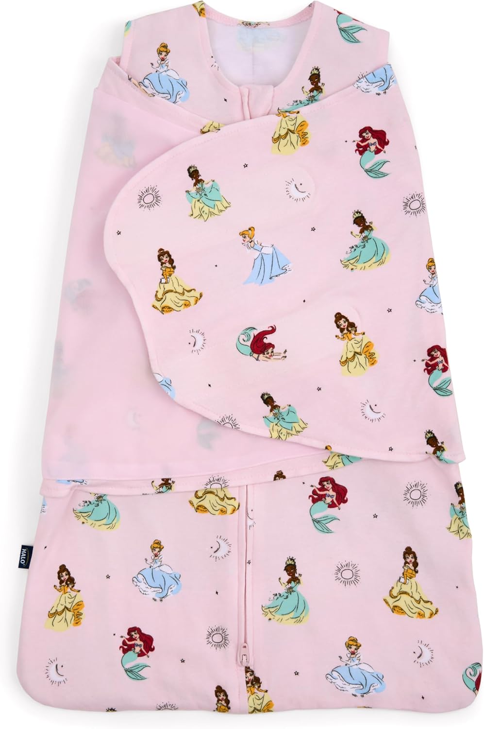 HALO Disney Baby 100% Cotton Sleepsack Swaddle, 3-Way Adjustable Wearable Blanket, TOG 1.5, Disney Princess, Newborn, 0-3 Months