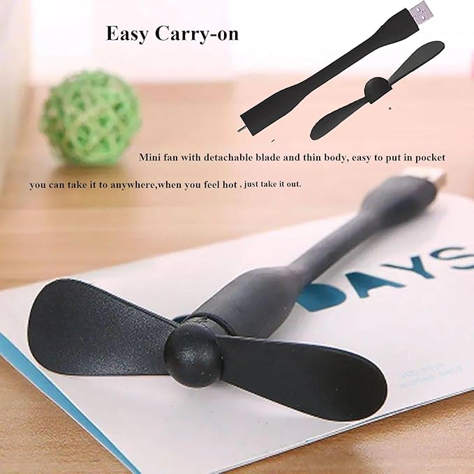 Mini USB Fan, Portable Pocket Fan USB-A Powered Little Cooler, Quiet Operation, for Home Office Car Outdoor Travel- 4 Pack (Black)
