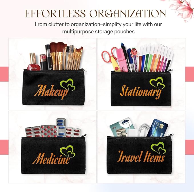 80 PCs 8.3x4.7 Black canvas Zipper Pouch, Makeup Bags Bulk Pencil Pouch
