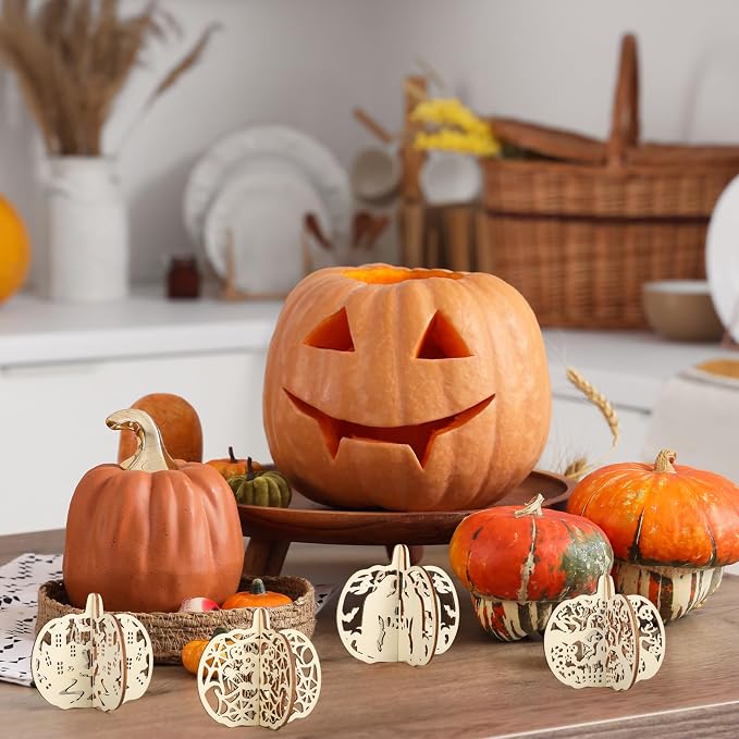 COCHIE DIY 3D Halloween Pumpkin Wood Crafts to Paint