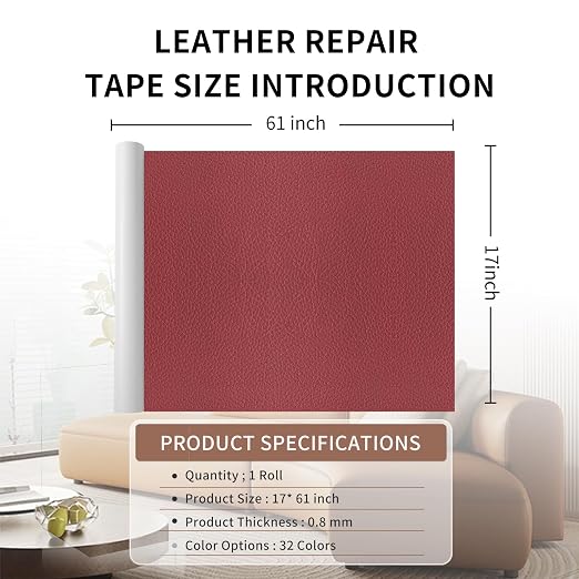 Leather Repair Patch Tape, Claret 17 x 61 Inches Self Adhesive Leather Repair