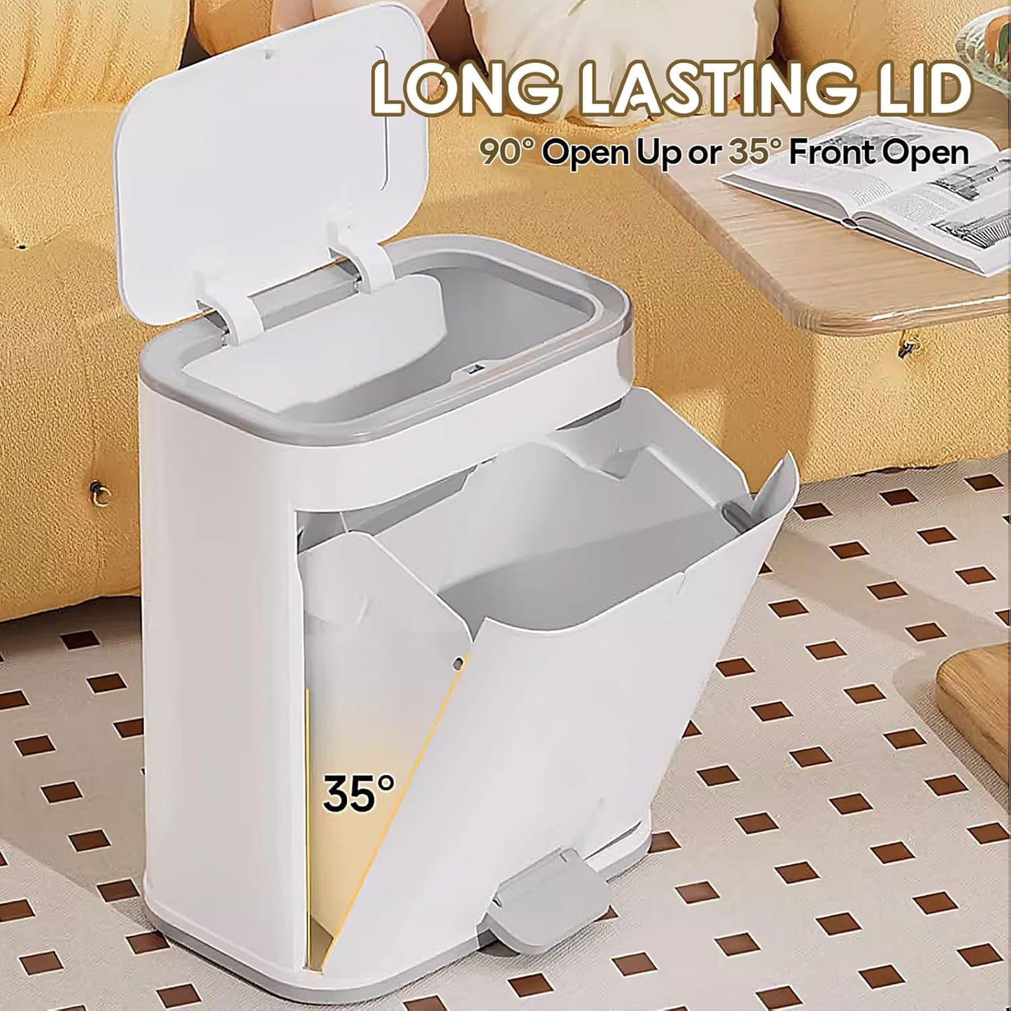 Procade Office Trash Can with Lid, 3 Gallon Bathroom Garbage Can, Narrow Plastic Trash Bin with Press top Lid and Pedal, Slim Gray Trash Can Waste Basket for Room, RV,Dorm.