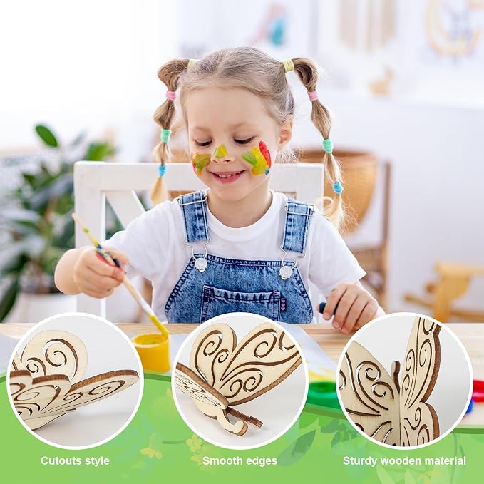 COCHIE DIY 3D Spring Butterfly Wood Crafts to Paint, Paintable Unfinished