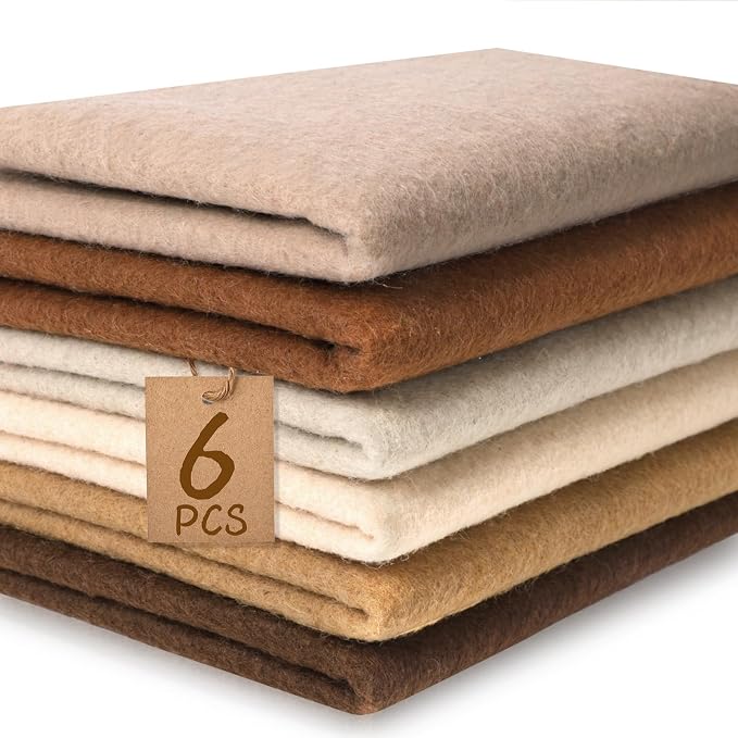 XSEINO 6 Rolls 12"x35" 1.4mm Thick Soft Felt Fabric Sheet 6 Assorted Earth Tone