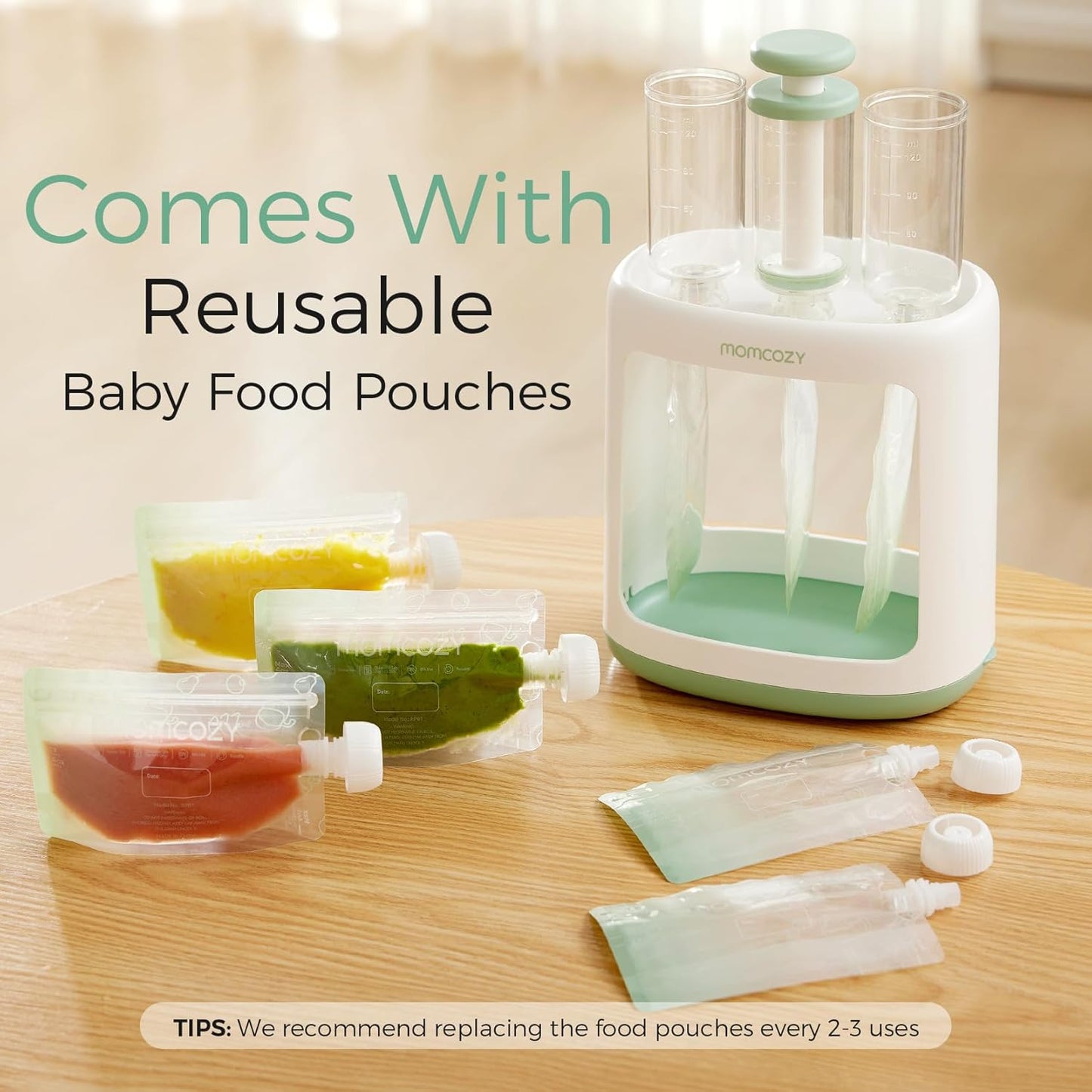 Momcozy Squeeze Station,Baby Food Maker&Pouch Filler for Homemade Baby Puree, BPA-Free, Dishwasher Safe, with Reusable Baby Food Pouches for Babies & Toddlers