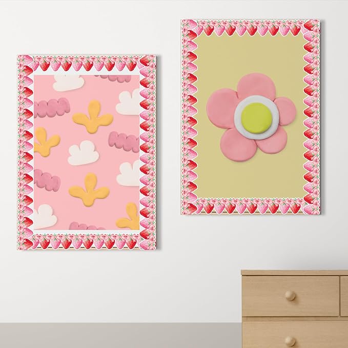 FYSUIMU 65.6 Ft Strawberry Bulletin Board Borders Summer Red Pink Bow