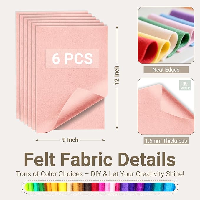 Peach Soft Felt Sheets for Crafts, 1.6mm Thick, Kids' Crafts, DIY Projects