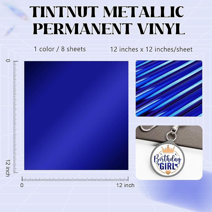 Tintnut Holographic Permanent Vinyl 8 Pcs 12x12in Royal Blue Adhesive Vinyl |