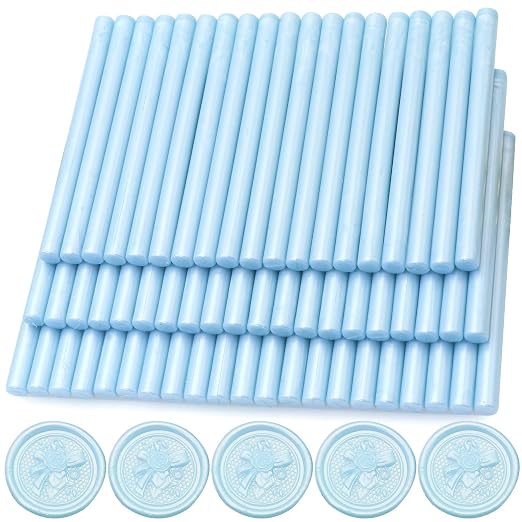 60pcs Wax Seal Sticks, Light Blue Sealing Wax Sticks, HOSEALING Glue Gun Wax