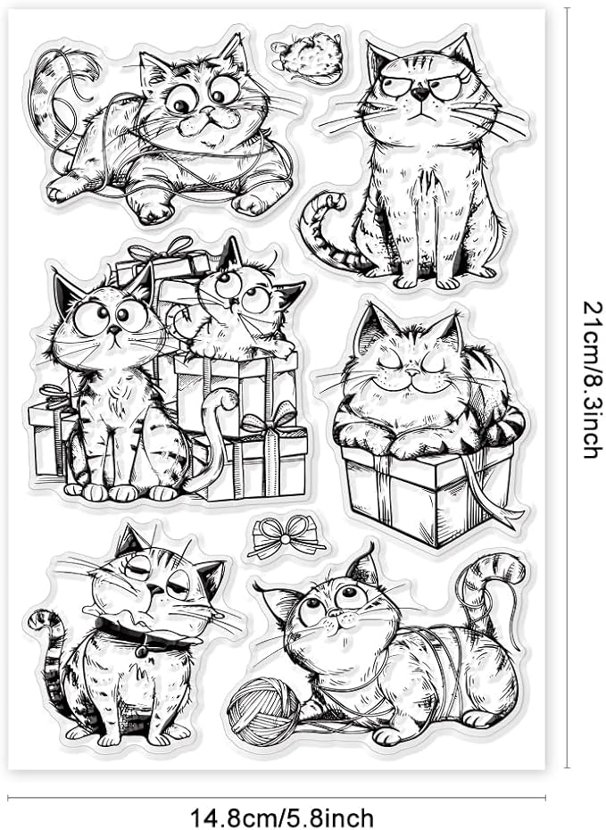 GLOBLELAND Cartoon Gift Cat Clear Stamps Yarn Cat Clear Stamps Pet Cat Silicone