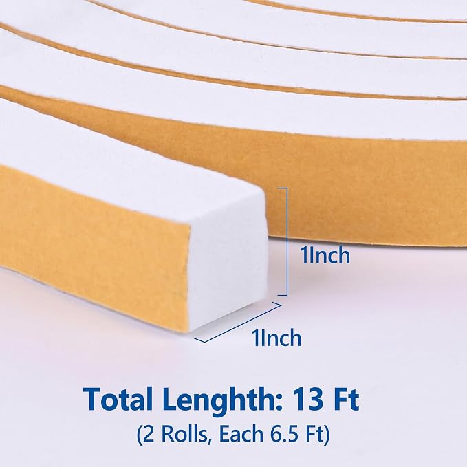 Kikerike Self Adhesive Foam Tape Weatherstrip 1In x 1In x 13Ft High Density