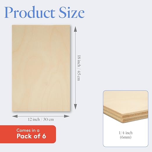 6 mm Baltic Birch Plywood 1/4 x 12 x 16 Inch, Box of 6 B/BB Grade Craft Wood