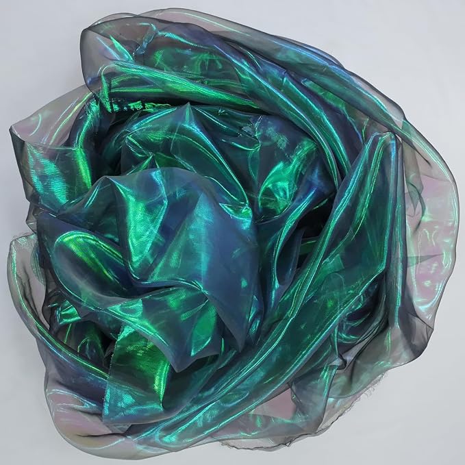 Dark Forest Green Iridescent Organza Fabric