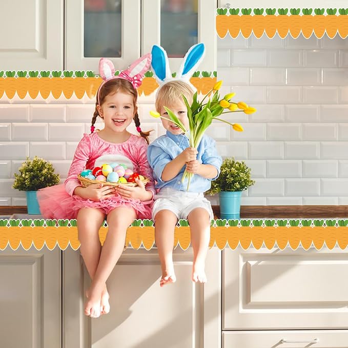 69Ft Easter Carrot Border Trim Carrot Scalloped Rolled Border Trim, Plaid
