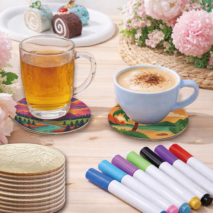 26PCS Wood Coasters Craft Kit 10 Paint You Own Coaster