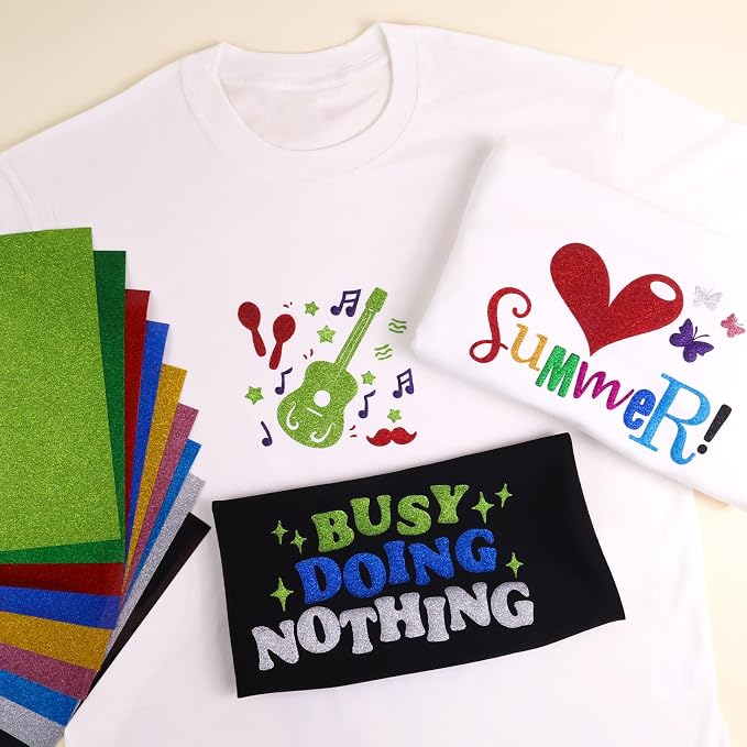 3D Puff Vinyl Heat Transfer, 9 Sheets 12" x 10" Glitter Foaming Puff HTV Vinyl