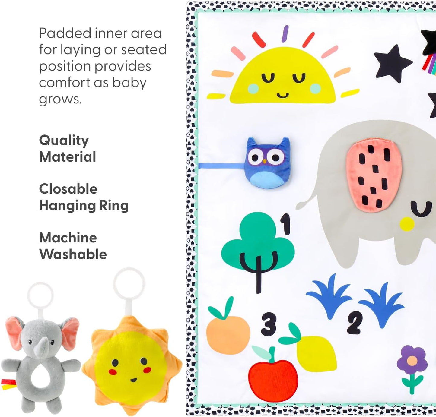 The Peanutshell Unisex Baby Play Gym & 7-in-1 Play Mat - Playmat Baby Toys 0-6, 6-12 Months Tummy Time Mat with Hanging Toys, Soft Padded for Newborns, Infants - Montessori Elephant
