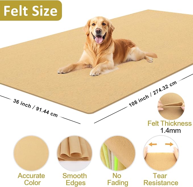 XSEINO Tan Large Felt Fabric 108" X 36 ", 1.4 mm Thick Soft Felt Fabric Sheet