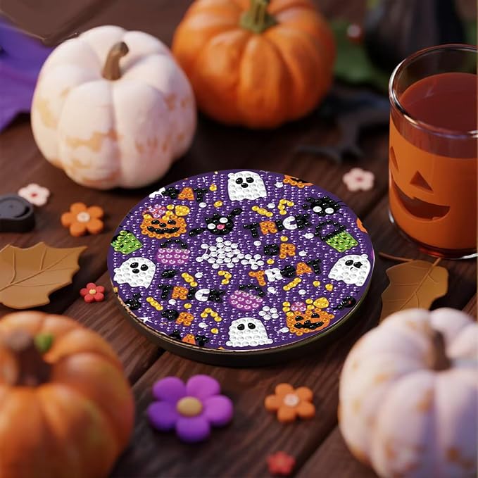 EWJRNSF 8 PCS Cute Ghost Diamond Art Coasters Kit