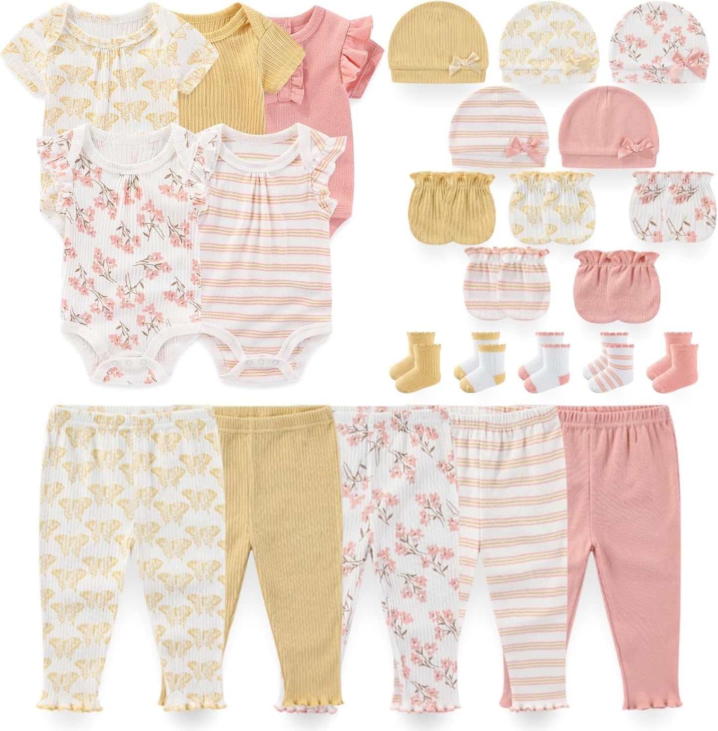 Newborn Baby Layette Essentials Giftset Clothing Set Short-Sleeve Bodysuit and Long Pants