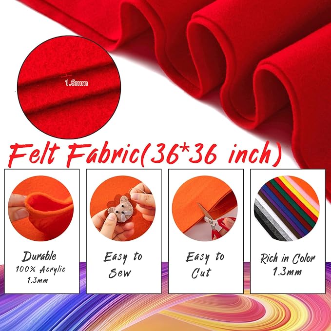 HaoFeiJH Red Felt Fabric 36" X 36" 1.6mm，Fabric Sheets Soft Woven Acrylic Craft