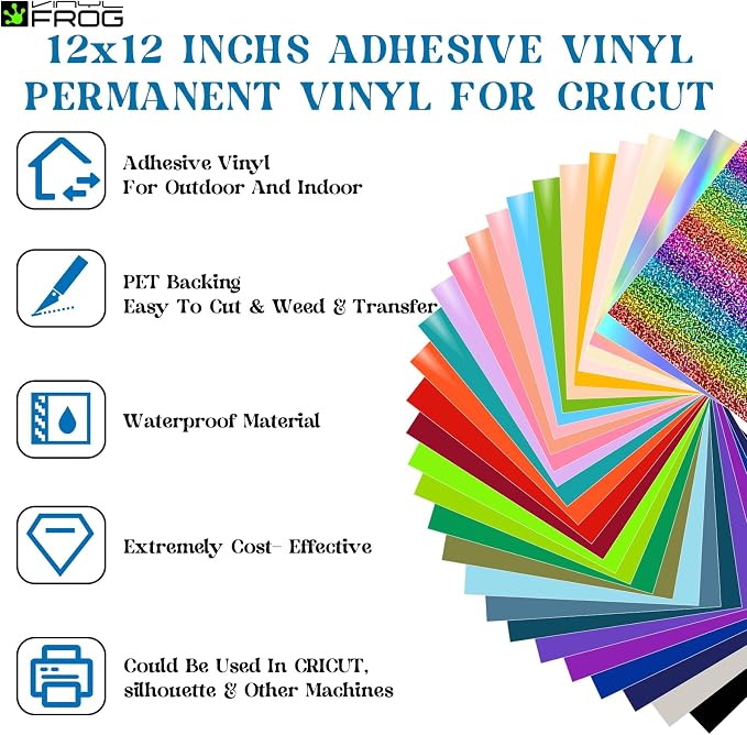 VINYL FROG Permanent Adhesive Vinyl Bundle 70 Pack Adhesive Vinyl Sheets