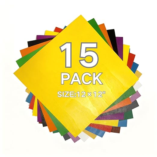 15 Pack Colored Double-Sided Plywood Sheets, Solid Color Craft Wood