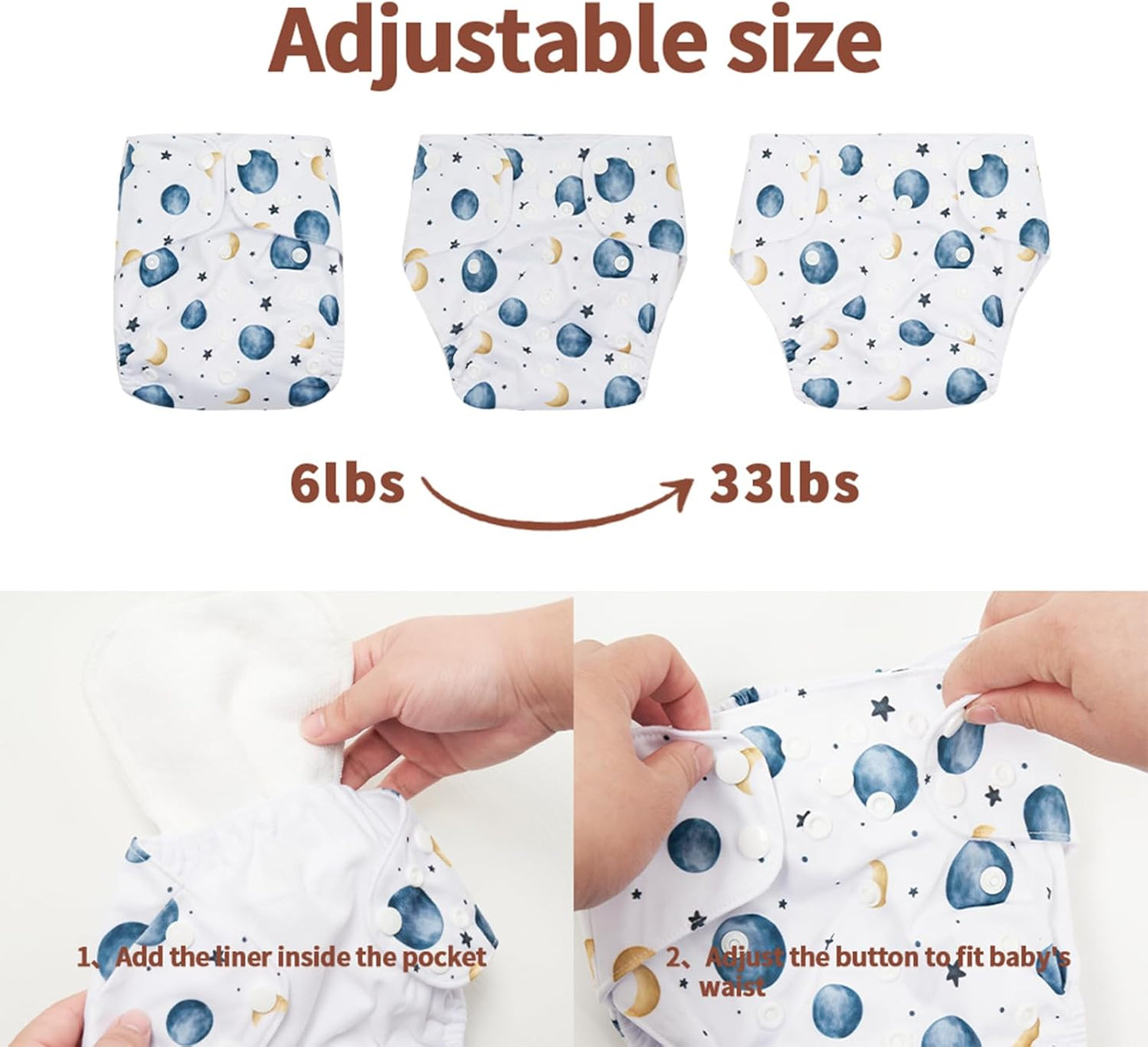 HappyFlute 9 Sets Newborn Baby Cloth Pocket Diapers Adjustable Reusable for Baby Boys and Girls(6-33 pounds,0-3 Years),One Wet Bag+4Diapers and 4Inserts (AD09)