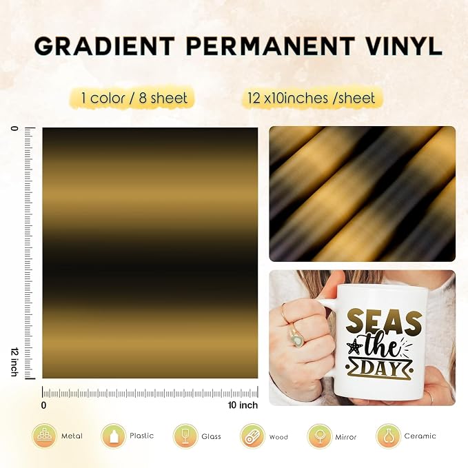 Tintnut Gradient Permanent Vinyl 8 Pcs12x10in Black Yellow Adhesive Vinyl |