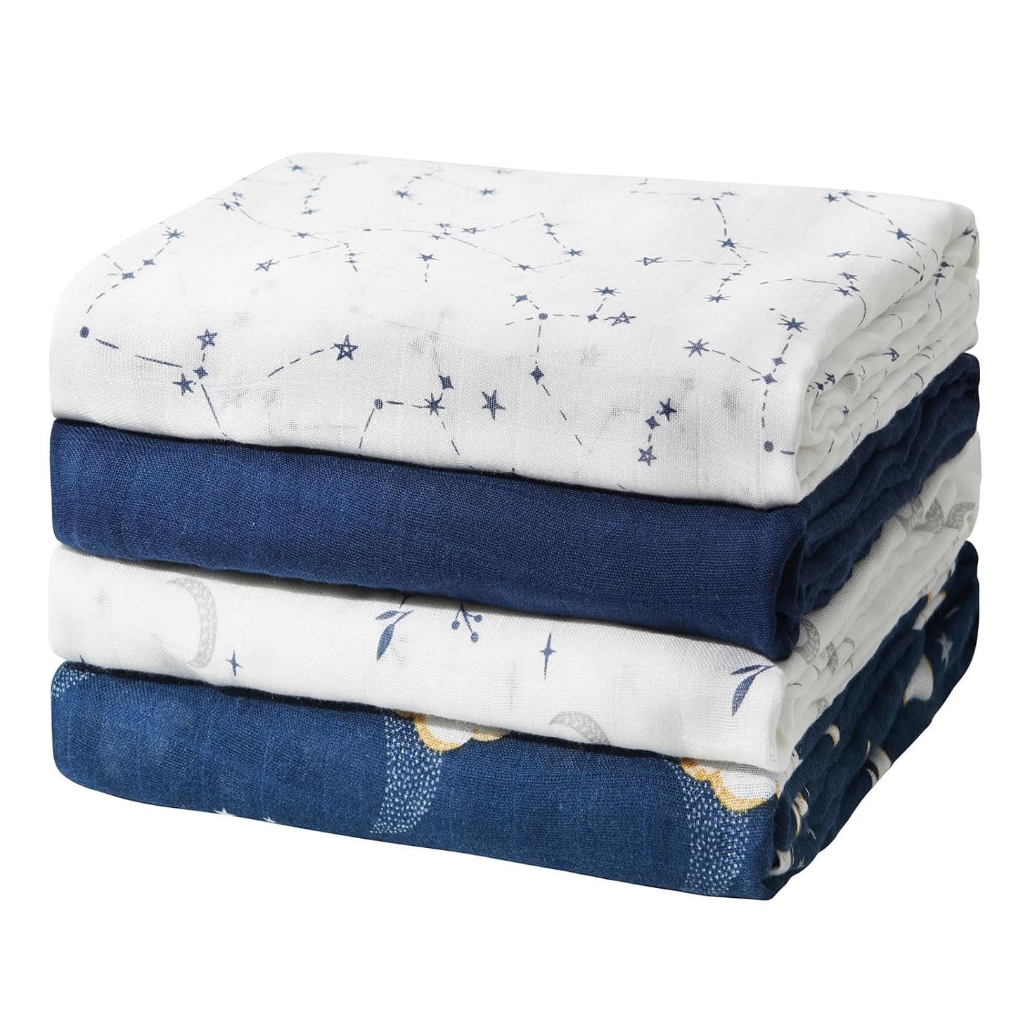 Momcozy Muslin Swaddle Blankets, Ultra Soft Neutral Swaddle Blanket, Breathable Large 47'' x 47'' Baby Infant Newborn Boys Girls Swaddling Receiving Blanket Wraps, Midnight Star Clouds