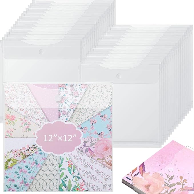 Henoyso 48 Pcs 12 x 12 Scrapbook Paper Storage Organizer Top Loading Plastic