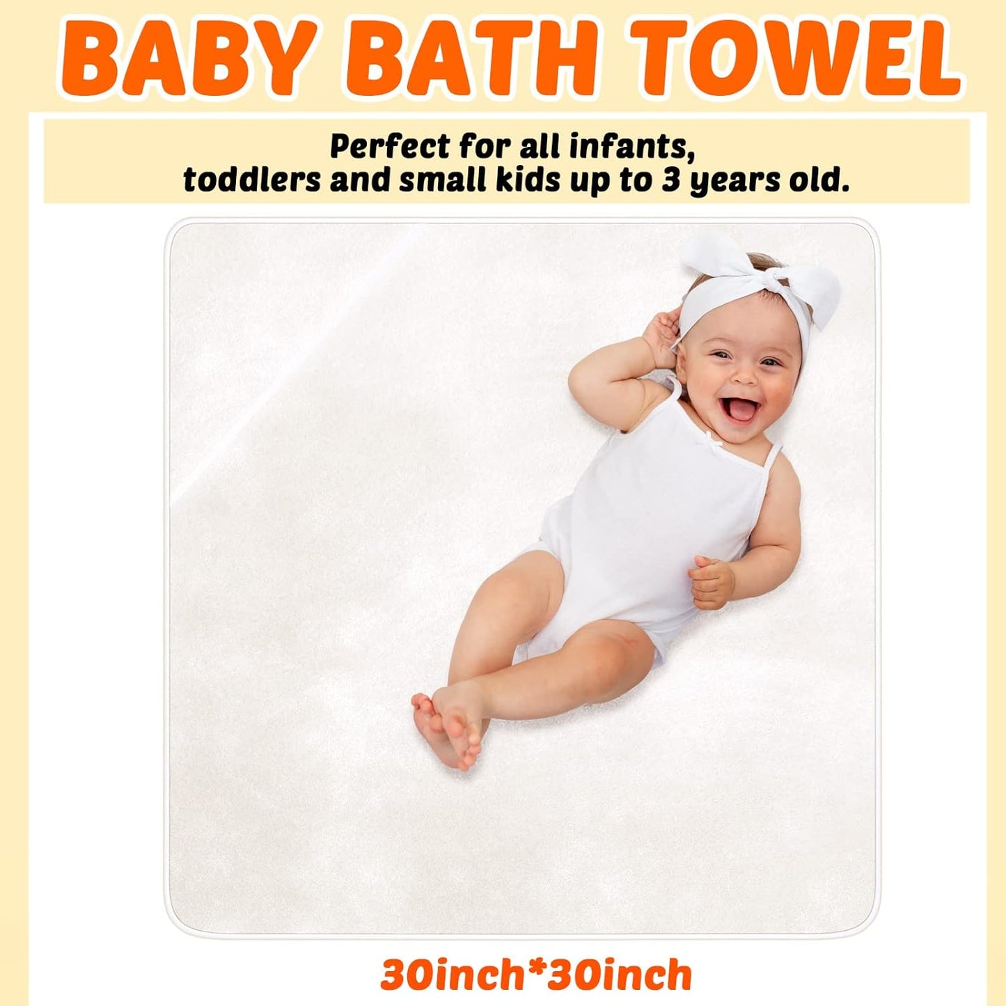 Reginary 4 Pack Baby Hooded Towels Coral Fleece Baby Bath Towels 30 x 30 Inch Soft Absorbent Hooded Bath Blanket for Newborn Toddler Infant Boy Girl Shower Gift Supplies (White)