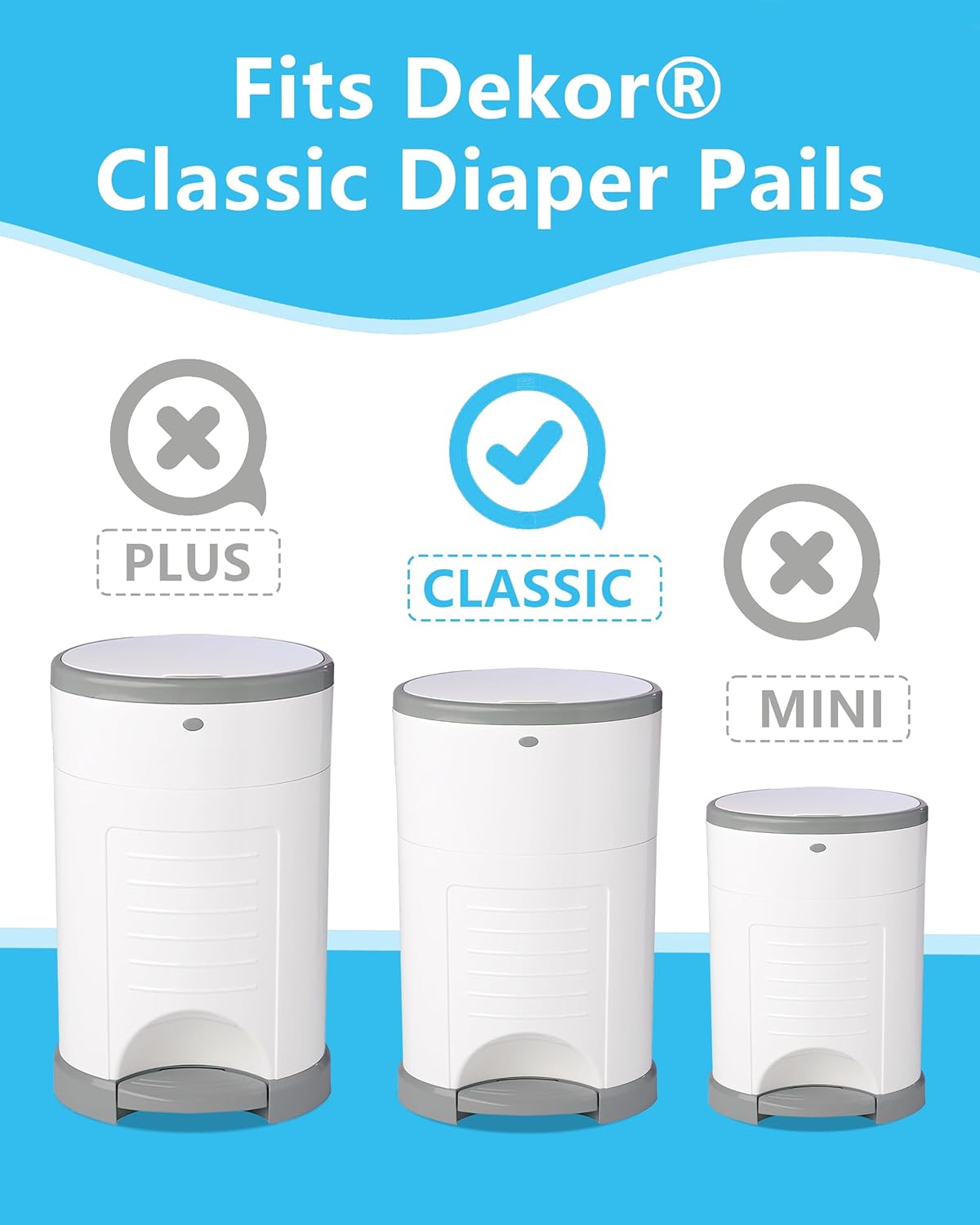 HIDALIFE Refills Compatible with Dekor Classic Diaper Pails, Disposable Diaper Trash Bags, Extra Thick Diaper Pail Refill Liners, Hold Up to 1980 Diapers (4 Pack)