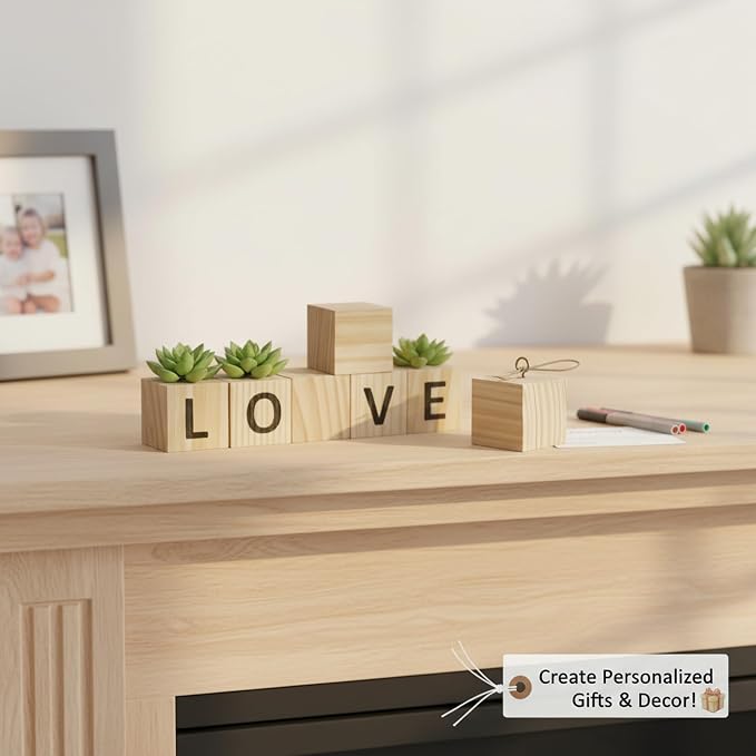 Wooden Blocks for Crafts, Unfinished Wood Cubes, 1.5 Inch Natural Wood Blocks