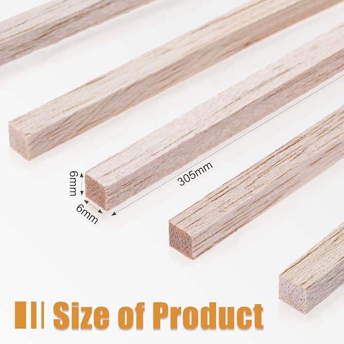 Timtin 225 Pieces 1/4" x 12" Balsa Wood Sticks Square Wooden Dowels Wood Square