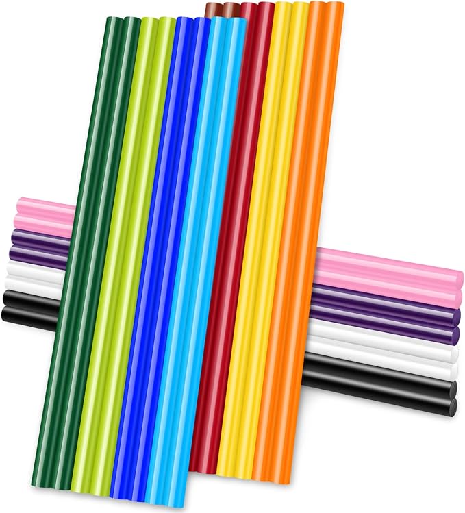 24PCS Mini Size 0.27" Dia x 8" Long Color Hot Melt Glue Sticks, All Temperature