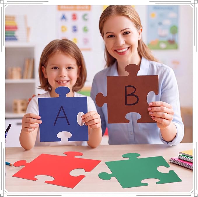 Glenmal 100 Pcs Large Blank Puzzle Pieces Oversize Blank Papers Puzzle Pieces