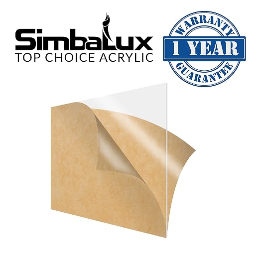 SimbaLux Acrylic Sheet Clear Cast Plexiglass 12”x12” 1/8” Thick 3mm, 2 Pack |