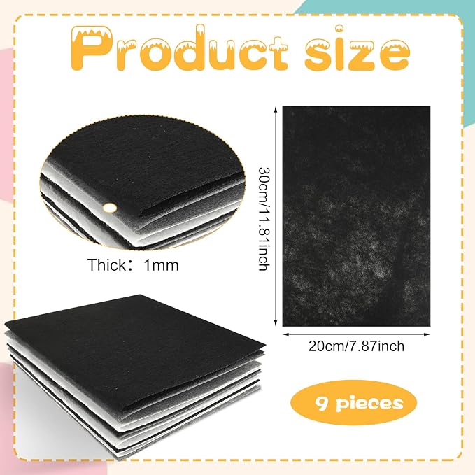 Felt Sheets for Crafts 9PCS 11.8 * 7.9in Wool Stiff Felt Sheets Soft Fabric