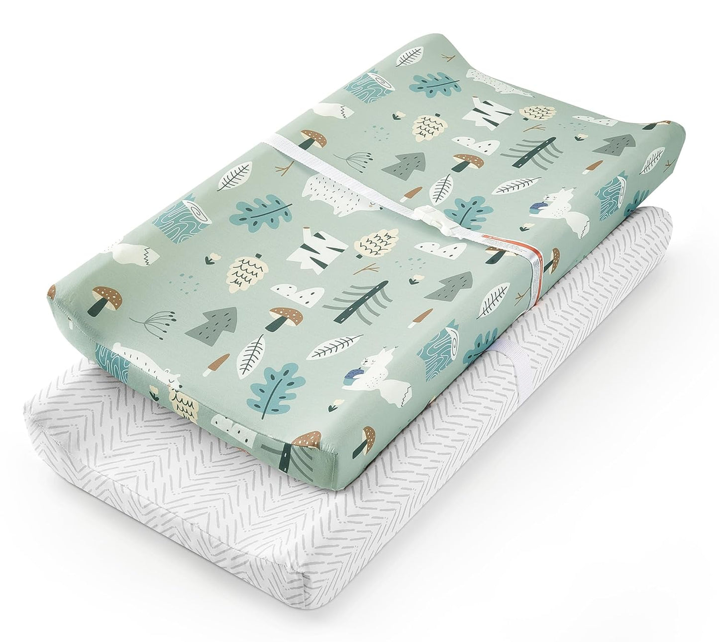 TILLYOU Changing Pad Cover Set in Soft Jersey Material - Fits 32"/34''x16 Contoured Pad for Babies, Jungle Walk and White Stripes