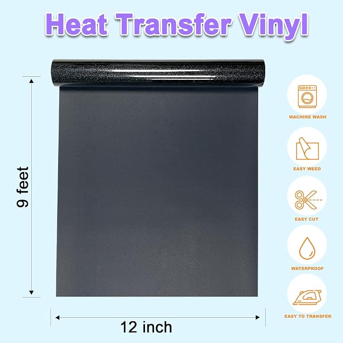 DUEUIOE Black Glitter HTV Heat Transfer Vinyl Roll