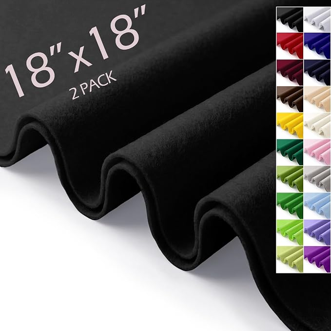 Black Felt Fabric Sheets 18" x 18" 1.6mm Soft Craft Felt Squares | Soft Precut