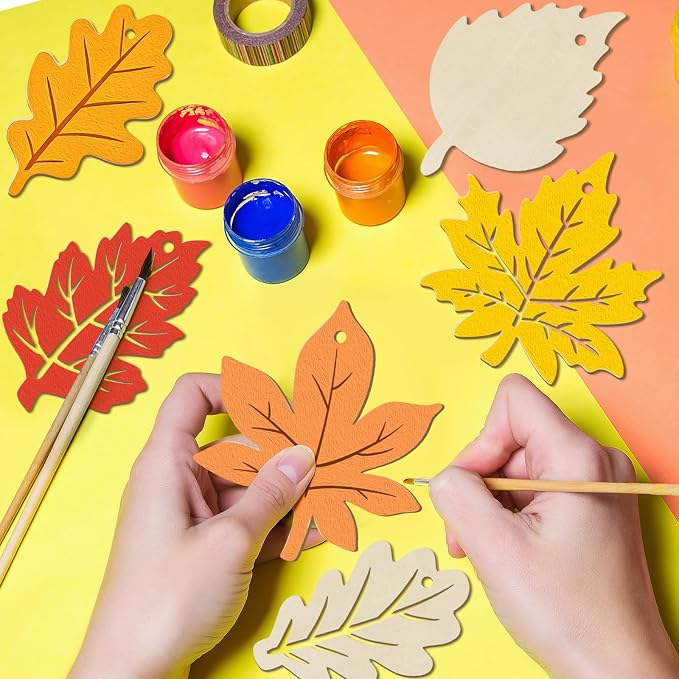 36PCS Wooden Fall Ornaments to Paint Thanksgiving Decorations, 6 Styles DIY