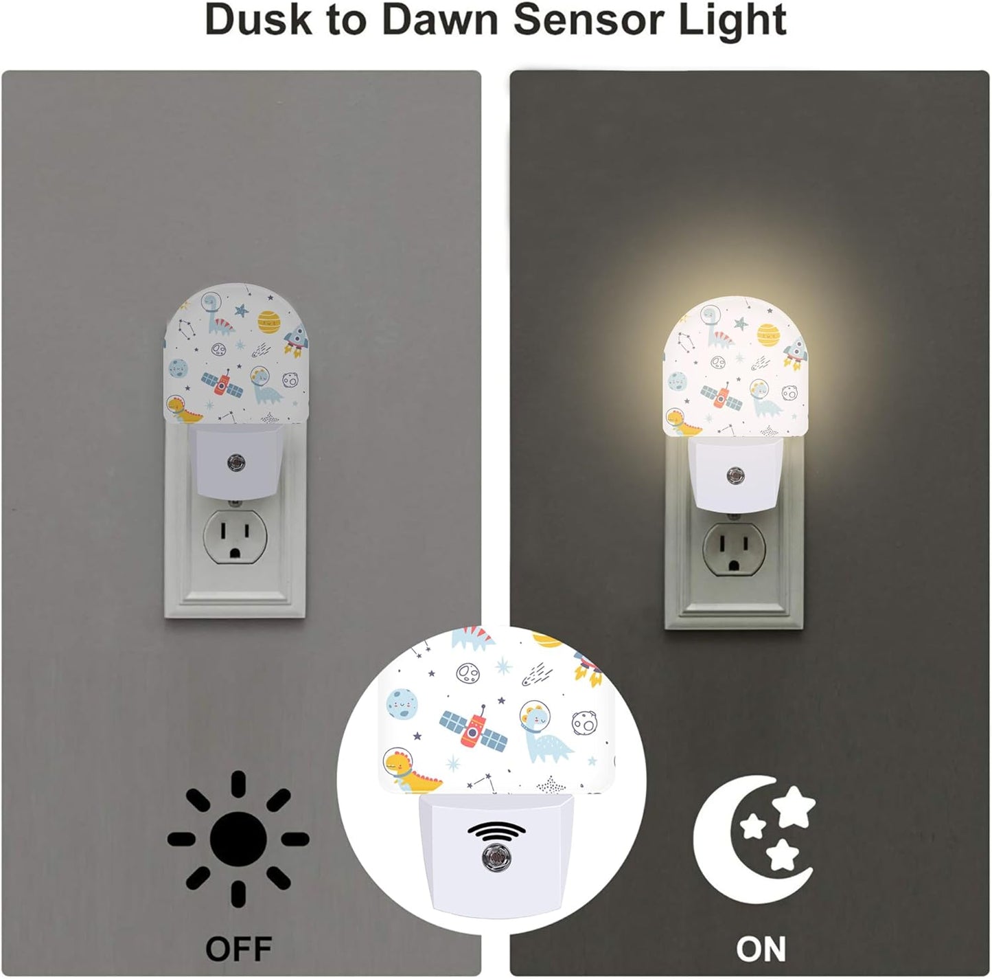 Cute Dino Astronauts Night Light, Cosmic Galaxy Dinosaurs Dusk to Dawn Night Light Plug in,0.5w Energy Saving Sleep Friendly NightLight for Kids Boys Girls Home Decor